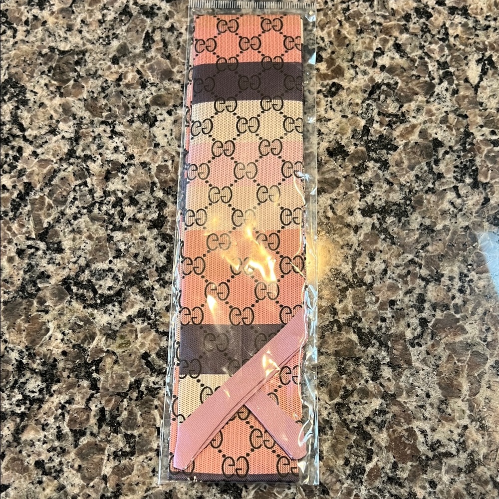 Gucci Pink and Brown Logo Scarf